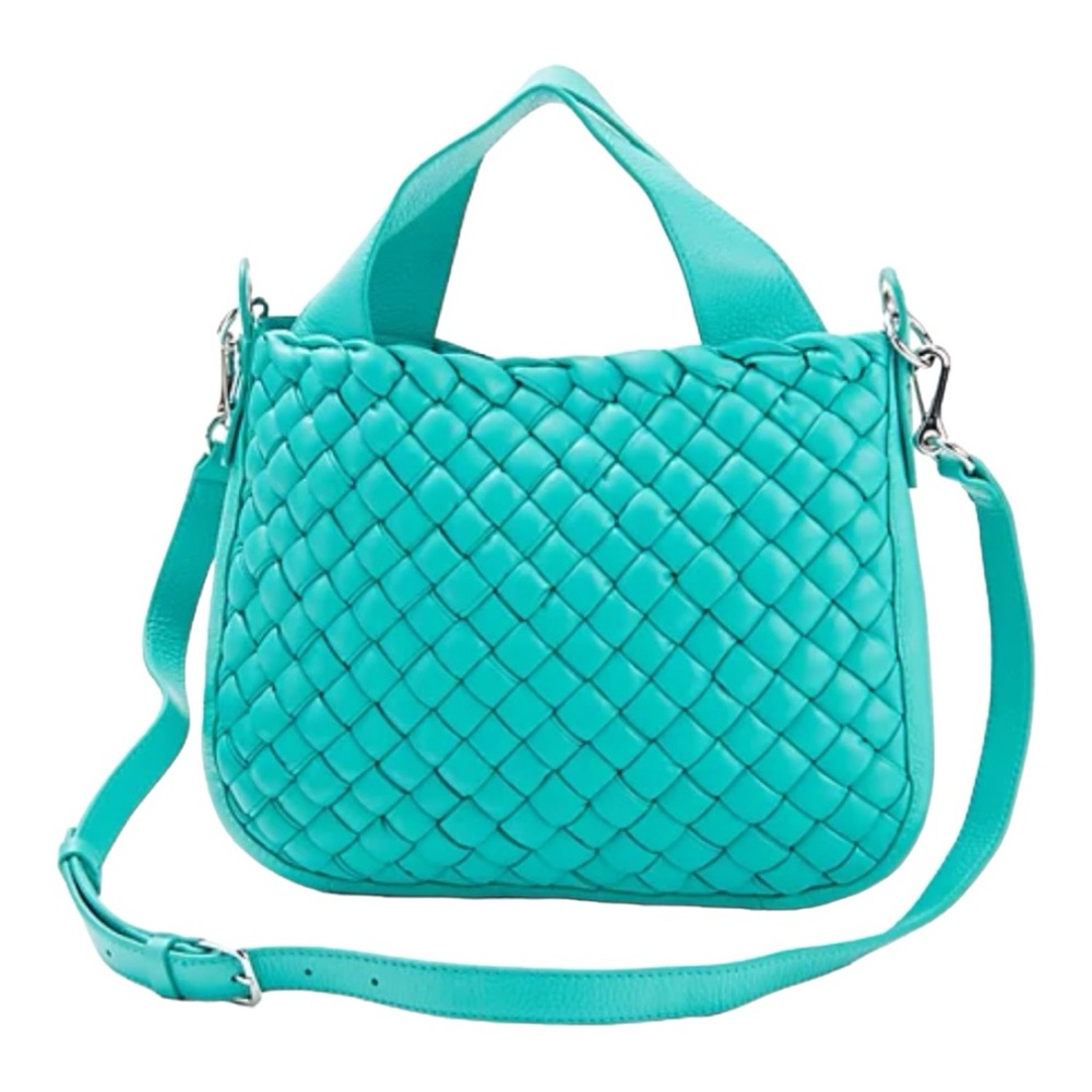 Vince Camuto Puffy Weave Leather Tote Miki Turquoise